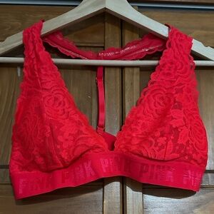 PINK Victoria's Secret Red Lace Bralette - Logo Band
